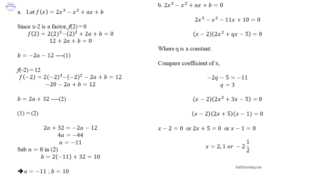 a math specimen paper 1 question 10 on polynomial, factor remainder theorem and cubic equations