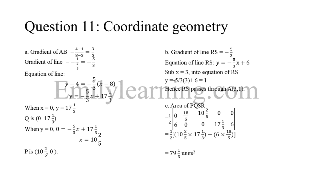 N level specimen paper 1 question 11 on coordinate geometry