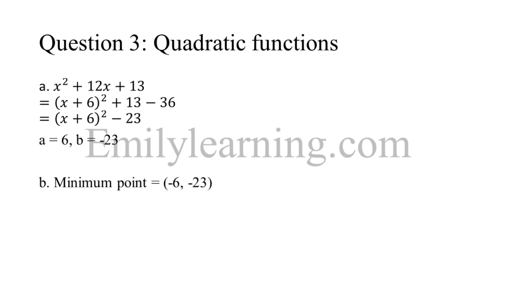 Suggested Answer for N Level Add Math Specimen Paper 2 on quadratic functions
