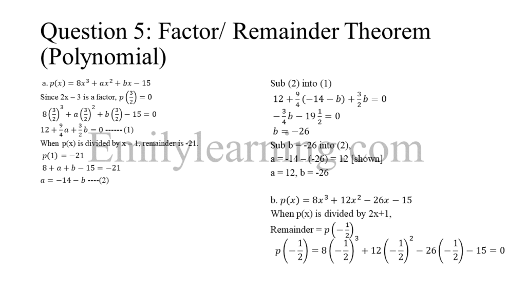 Suggested Answer for N Level Add Math Specimen Paper 2 on factor and remainder theorem