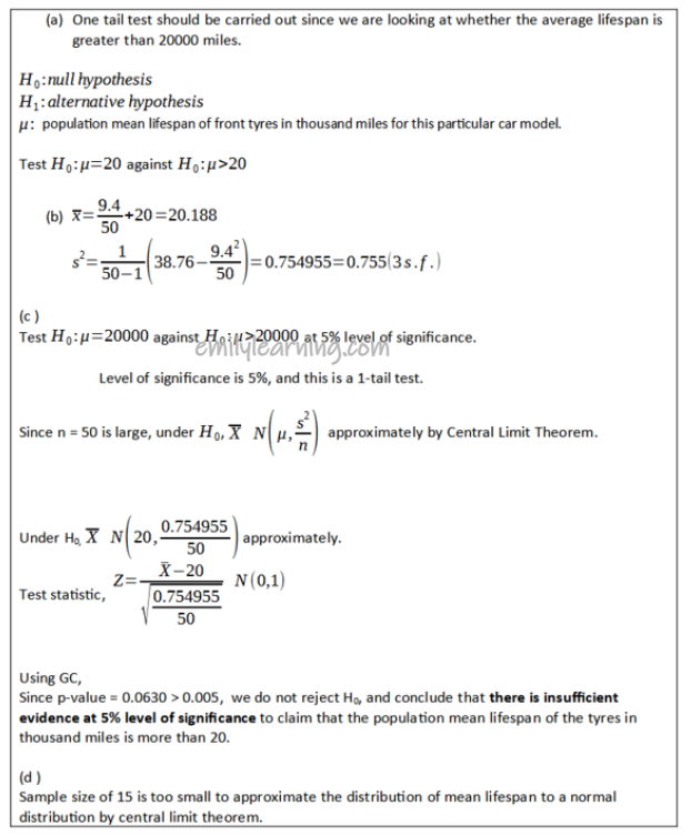 hypothesis testing question worked solution for 2021 A Leve Math paper 2 statistics section