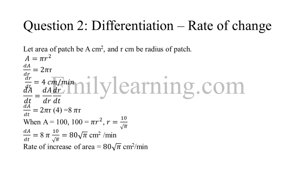 Suggested Answer for N Level Add Math Specimen Paper 2 on differentiation