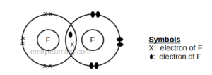 drawing dot-and-cross diagrams of covalent molecules. This is the dot-and-cross diagram of fluorine molecule.