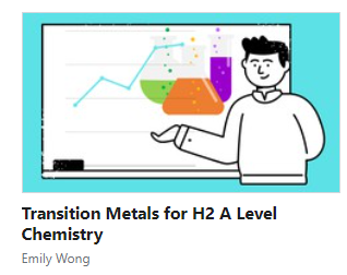 transition elements on-demand course written for H2 A Level Chemistry students. This is an inorganic chemistry topic. In this on- demand course which you can watch online anytime, anywhere, you will learn about transition elements, trends such as transition element trends in atomic radii, ionisation energy, melting and boiling point, density. Also, you learn about why they form coloured compounds, why they exist in variable oxidation states, why they make good homogeneous and heterogeneous catalysts, and form complex ions. Learn about H2 A Level Chemistry transition metals in this on-demand course.