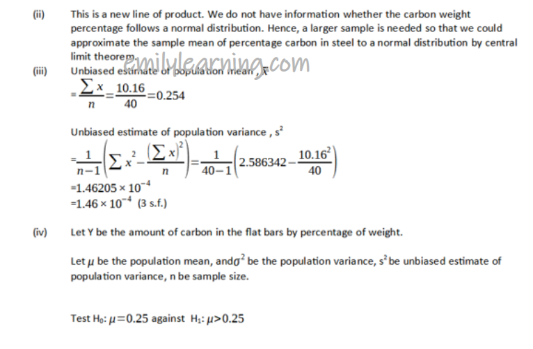 hypothesis testing question worked solution for 2020 A Leve Math paper 2 statistics section