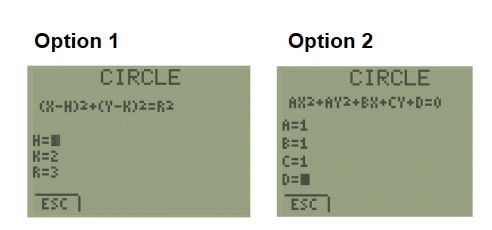 2 types of inputs to input into TI 84 to sketch circles