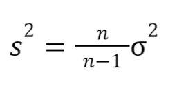 relationship between sample variance (σ2) and unbiased estimate of population variance (s2)