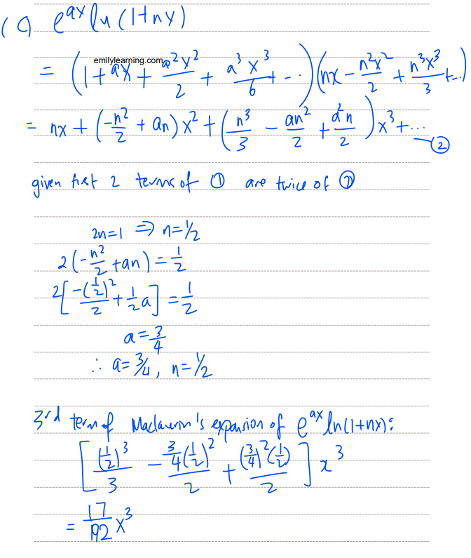 Full worked solutions to 2025 Specimen paper for H2 paper 2 question 4 for A level Maths. This question is  on pure mathematics of 2025 H2 paper 2. This question is on Maclaurin's expansion. Here is the worked solutions.